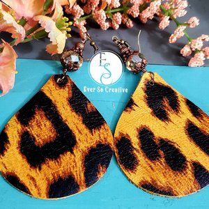 Austrian Crystal Leopard Leather Earrings